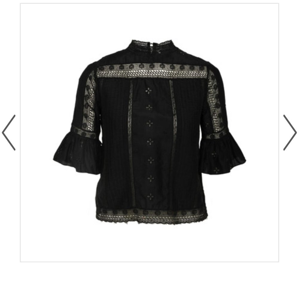 Ulla Johnson Broderie Anglaise Lace Bell Sleeve Black Women's 2 Cotton Blouse